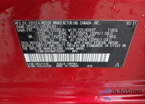 2011 Toyota Rav4 из США, поврежденный, VIN 2T3BF4DV0BW155697